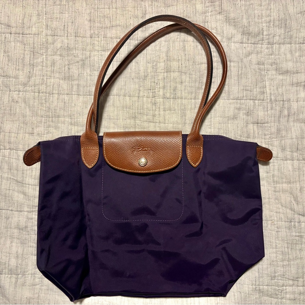 Longchamp Purple Tote with Leather Trim